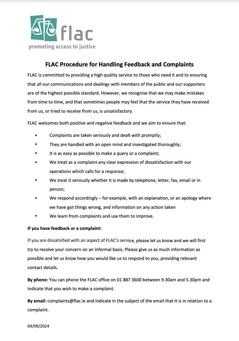 FLAC Procedure for Handling Feedback and Complaints