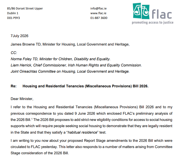 Preview of Letter to the Minister for Housing about amendments to Homelessness Legislation