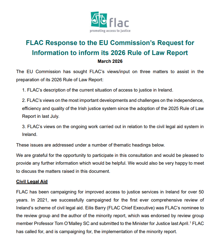 Preview of FLAC Response to the EU Commission’s Request for Information to inform its 2026 Rule of Law Report